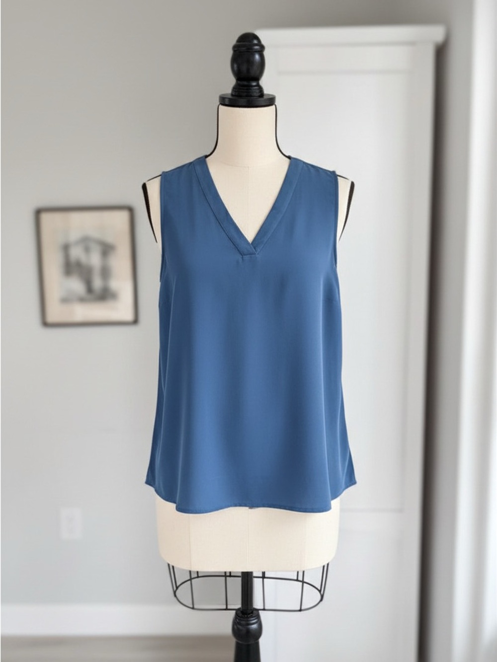 Theory Silk Sleeveless V-Neck Camisole in Slate Blue, Size Medium